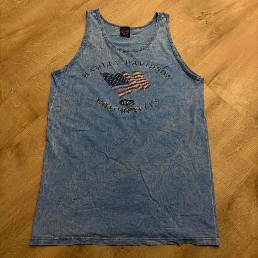 Vintage Harley Davidson Motorcycles USA Flag Tank Top Muscle Shirt Men's Medium